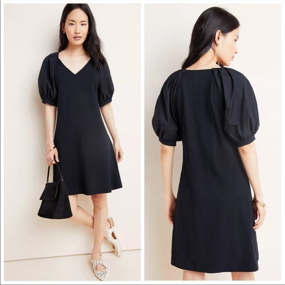 Maeve Black Balloon Sleeve Dress